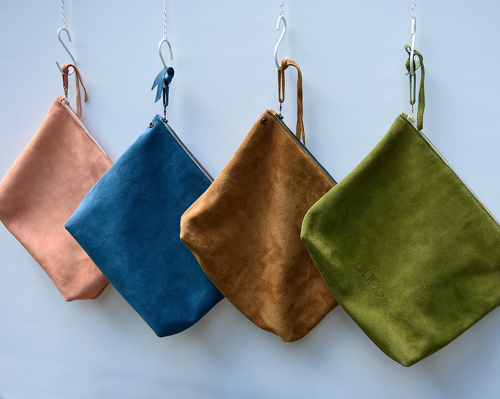 Leather Suede Zip Pouch Insert, Suede Pouch