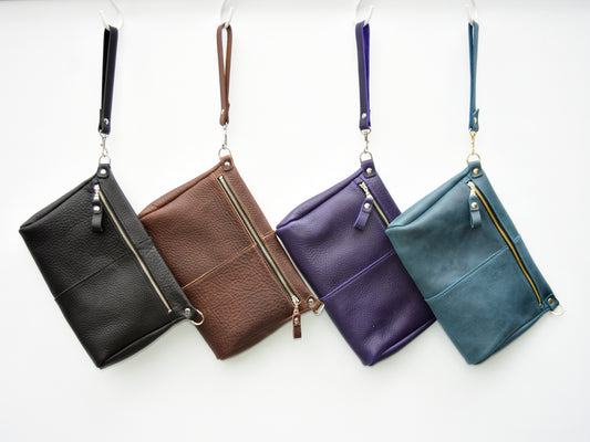 Front Zip Leather Clutch