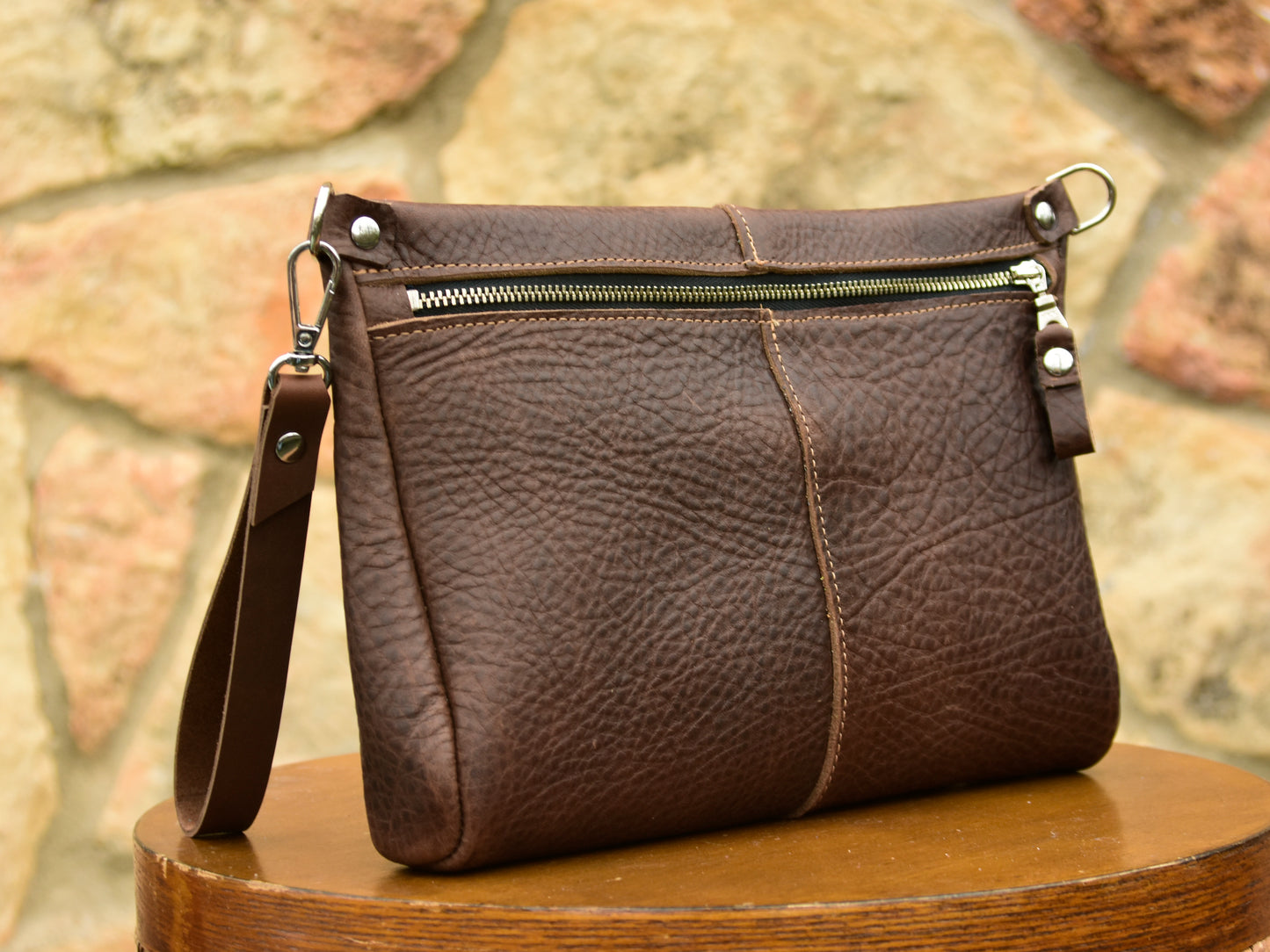 Front Zip Leather Clutch