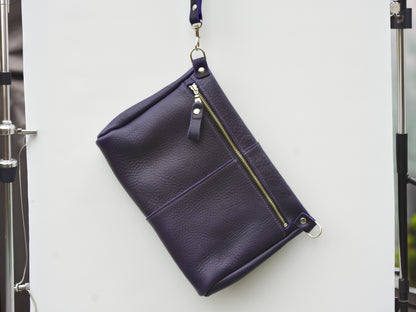 Front Zip Leather Clutch