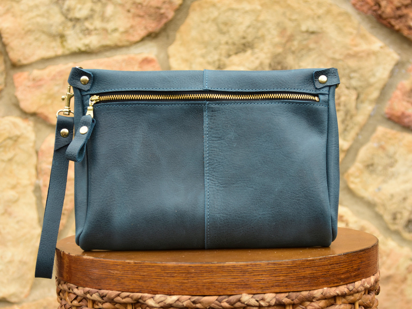 Front Zip Leather Clutch