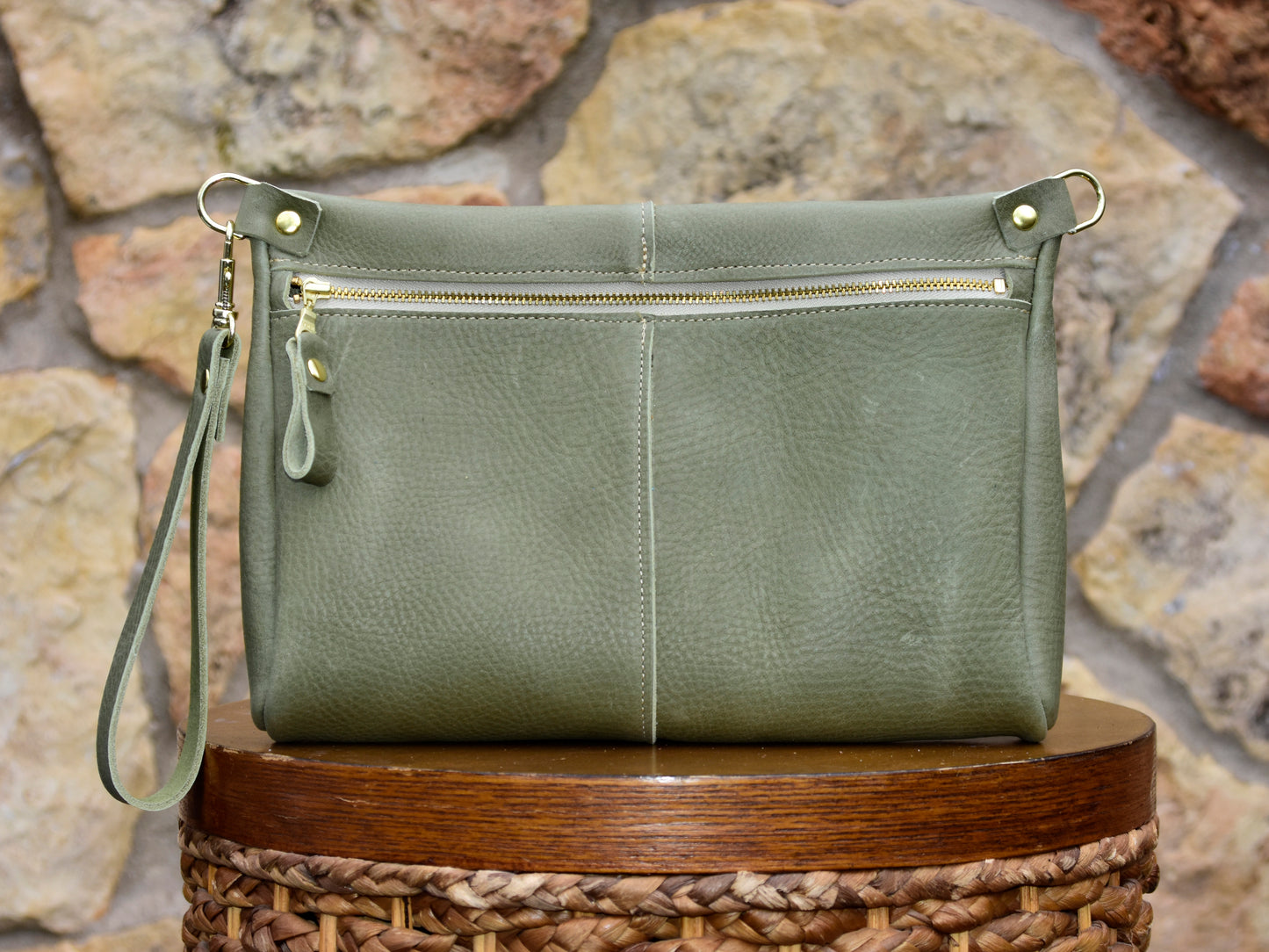 Front Zip Leather Clutch
