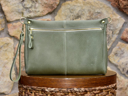 Front Zip Leather Clutch