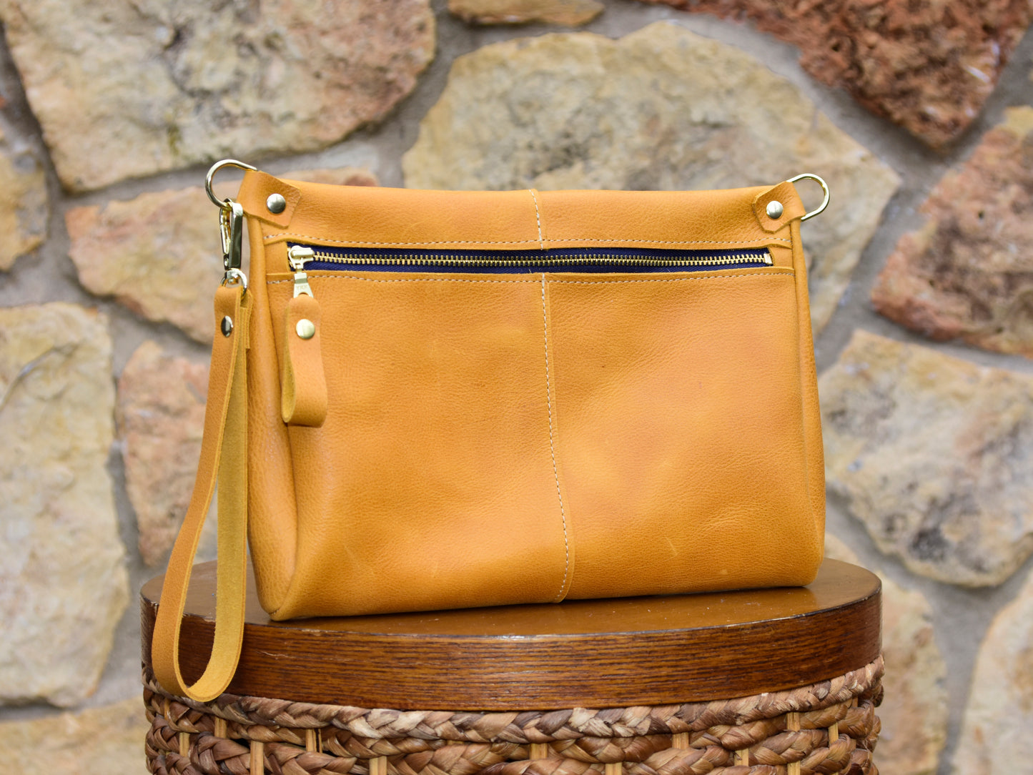 Front Zip Leather Clutch
