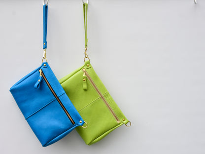 Front Zip Leather Clutch