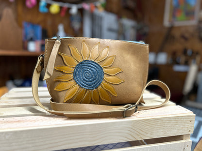 Floral Applique Leather Zip Crossbody