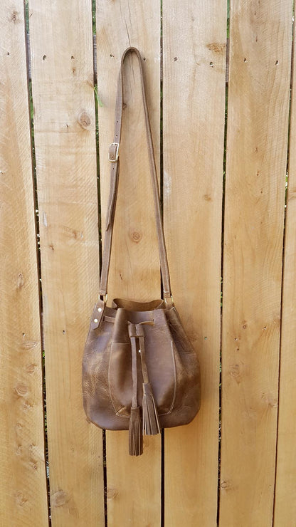 Abbie Leather Bucket Bag with Tassels