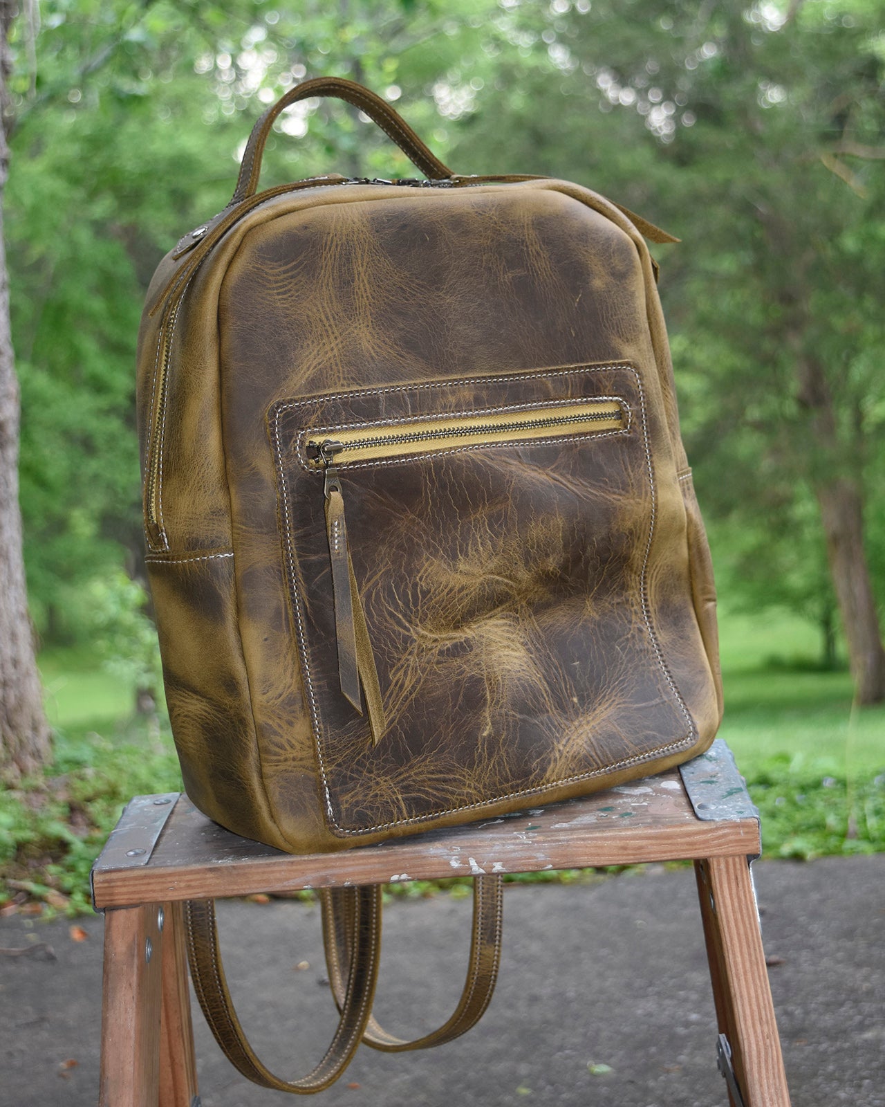 distressed brown leather backpack Evie Leather Backpack