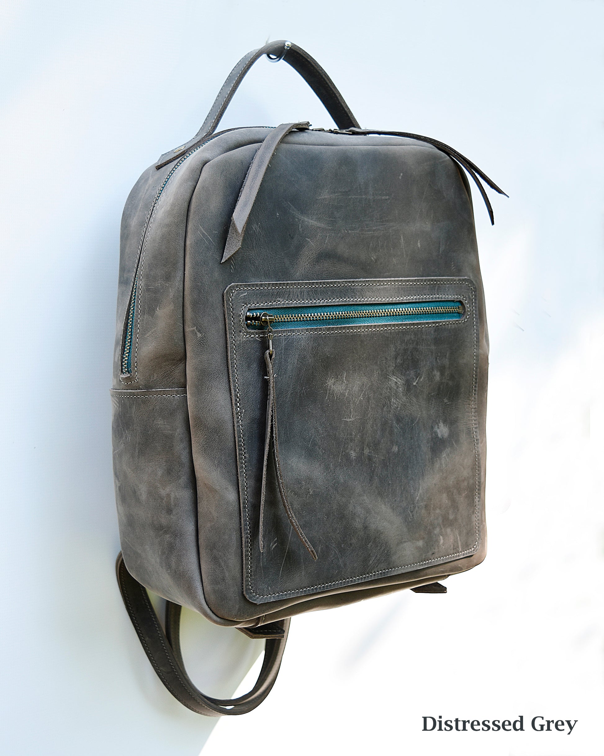 destressed grey leather backpack Evie Leather Backpack – BuboHandmade