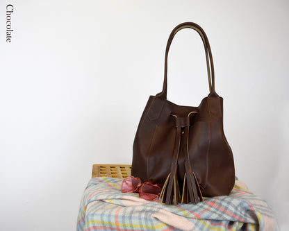 Frankie Tote - Leather Drawstring tote