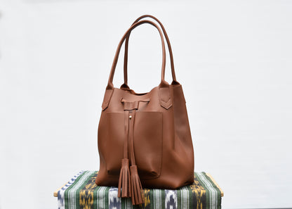 Frankie Tote - Leather Drawstring tote