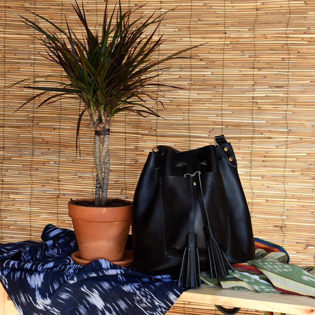 Abbie Leather Bucket Bag with Tassels