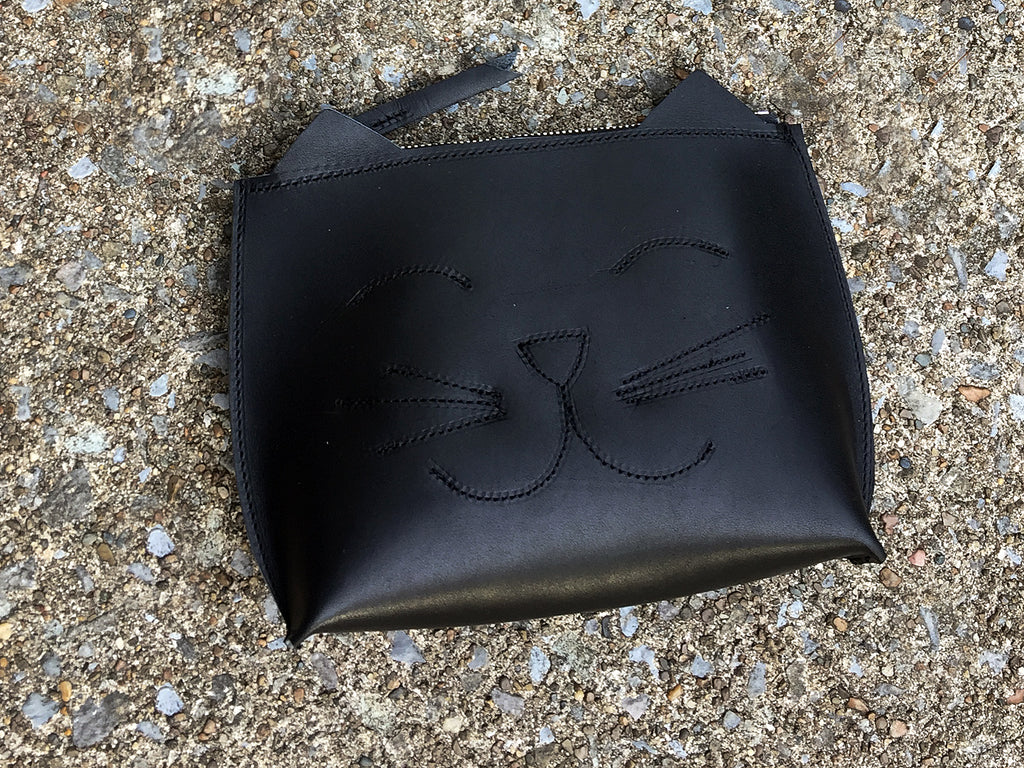 Cat Leather Wristlet / Leather Clutch / Woman's Clutch