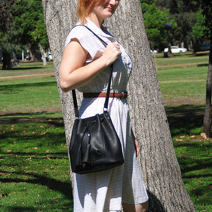 Abbie Leather Bucket Bag with Tassels